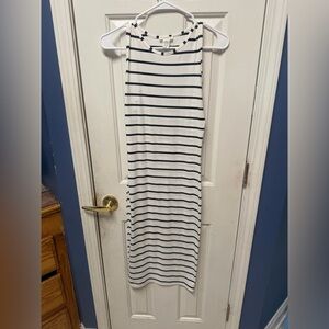 Capella Black and  White Stripe Bodycon Sleeveless Midi Dress Size M